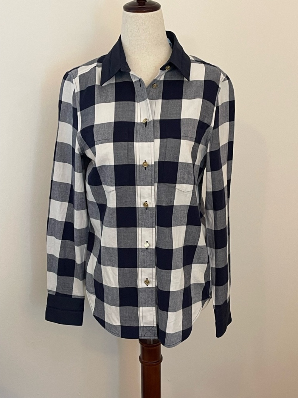 Draper James Gingham Button Down Shirt Size 4 Navy Check